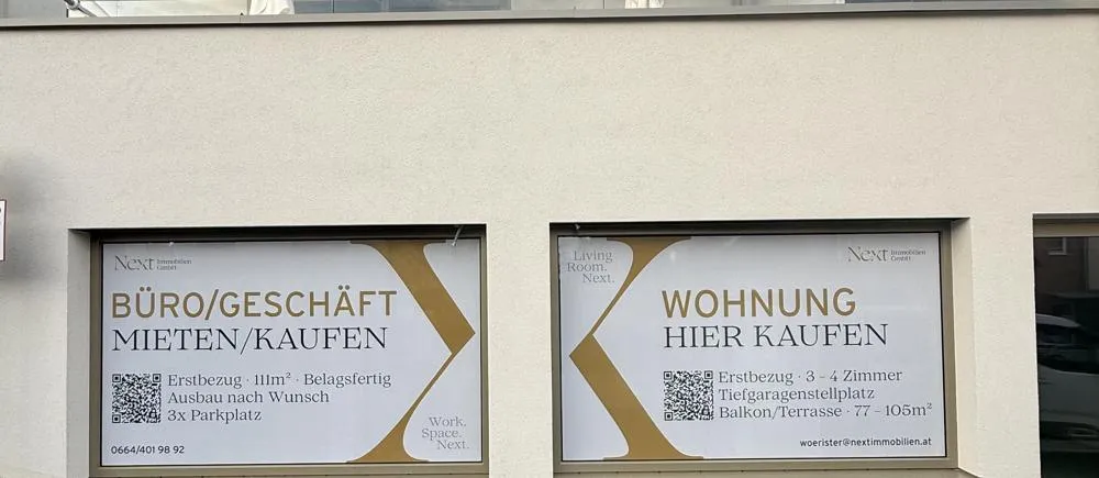 Schaufensterbeschriftung für Next Immobilien